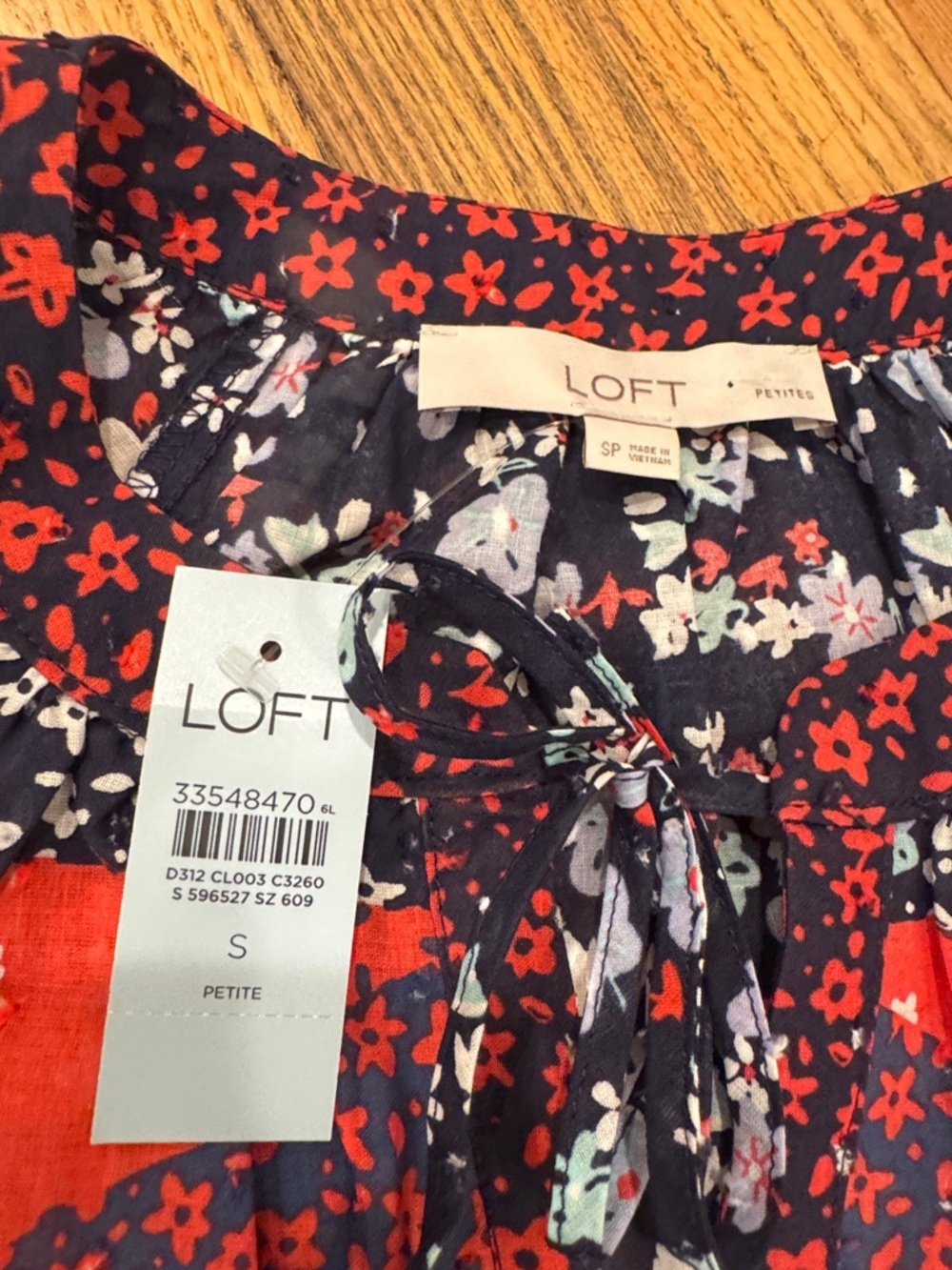 LOFT Petites Navy Blouse with Red Floral Print - Picture 10 of 10
